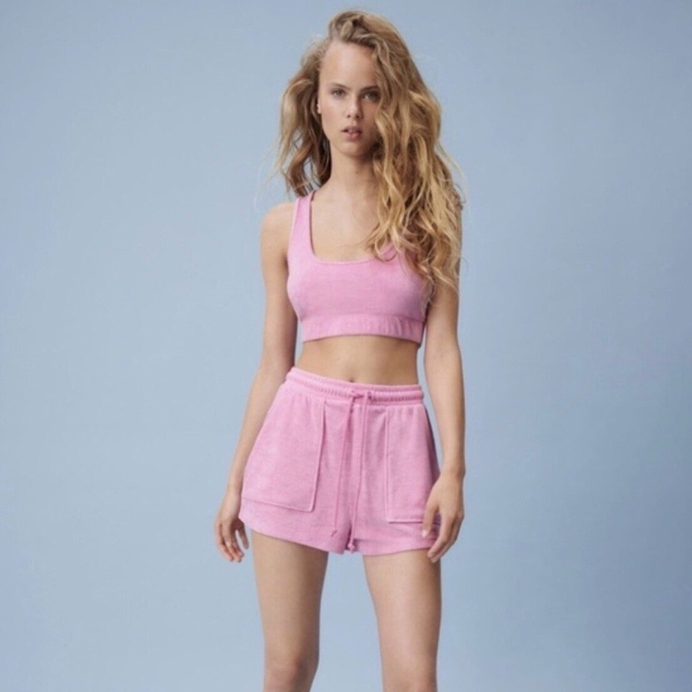 Zara Terry Toweling Bubblegum Pink crop tank top, Medium